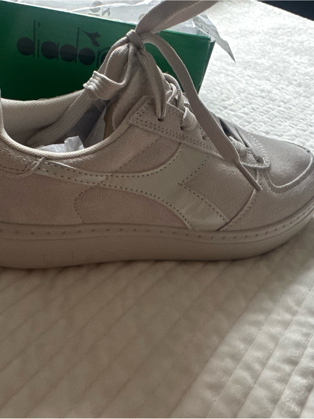 Diadora Beige Suede Low-Top Sneakers